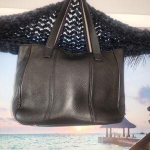 Talbots Classic Black Leather Tote